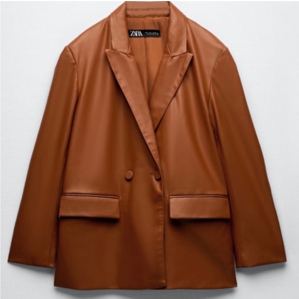 NWT Zara Cognac Leather Blazer